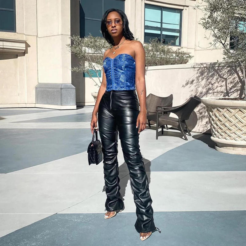 Description Picture 5 of itemFaux PU Leather Pants For Women Y2k Trouser High Waist Straight Leg Pants Fashion Femme Casual Vintage Leisure Pants Streetwear