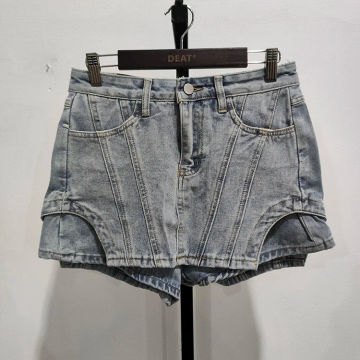 DEAT Women Shorts New High Waist Fashion Spring Summer Personality Street Asymmetrical Denim Shorts Skirt 2023  11C248