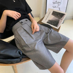 Suit 5/4 Pants Women's Summer Thin Loose Casual Shorts High Waisted Wide Leg Pants