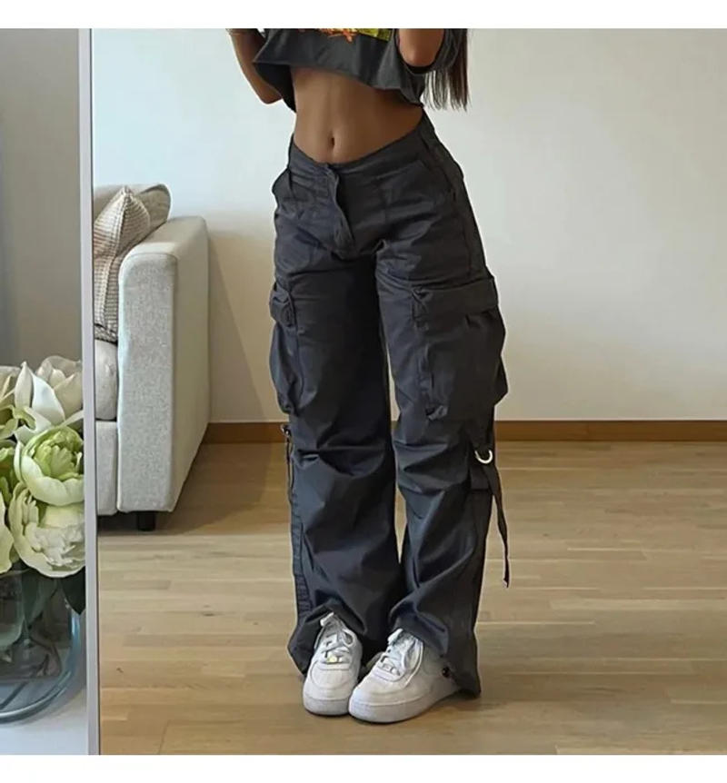 Description Picture 6 of itemAutumn and Winter Cargo Pants Women's Clothes 2023 Fashion Pocket Stitching Solid Loose Straight Casual Trousers Streetwear