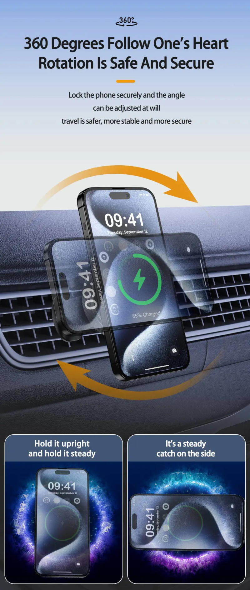 Description Picture 4 of item2 IN 1 Magnetic Wireless Car Charger For iPhone 15 14 13 Pro Max Apple Watch Macsafe Mobile Phone Holder Car Mount Fast Charging