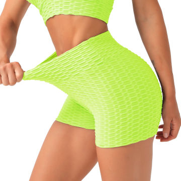 Scrunch Butt Sports Shorts Honeycomb Textured Wide Waistband Biker Shorts Anti Cellulite Plain Short Leggings Running Tights