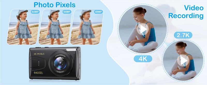 Description Picture 4 of item2.7K Kids Digital Camera For Photography 64MP MP3 Player Compact Video Camera 18X Digital Zoom Vlogging Camera Travel Walkman
