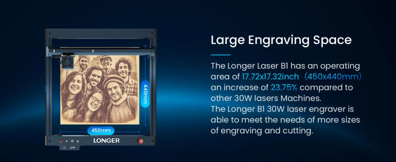 Description Picture 4 of itemLonger Laser B1 Engraver with Auto Air Assist, 36W Output Laser Cutter, for Wood and Metal, Paper, Acrylic, Glass, Leather