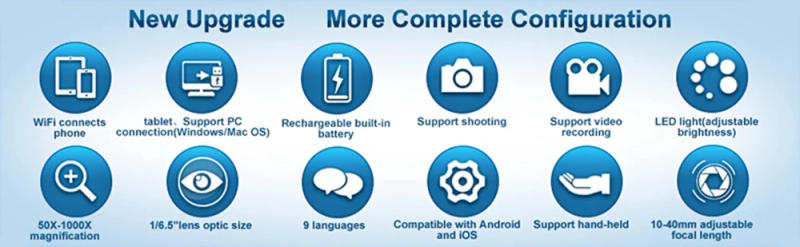 Description Picture 3 of itemEasyover 1000X WiFi Digital Microscope 8 LED HD USB Electronic Microscopes Zoom Camera Magnifier Stand For Cell Phone PC Repair