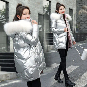 New Winter Jacket Parkas Women Glossy Down Cotton Jacket Hooded Parka Warm Female Cotton Padded Jacket Casual Outwear P985