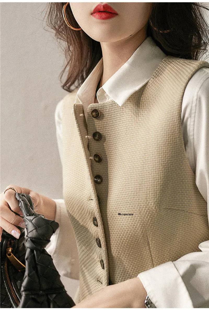 Description Picture 3 of itemCardigan Vest Women Coat Spring Autumn Fashion Single-Breasted Gilet Femme Vintage Sleeveless Chaleco Mujer Female Waistcoat