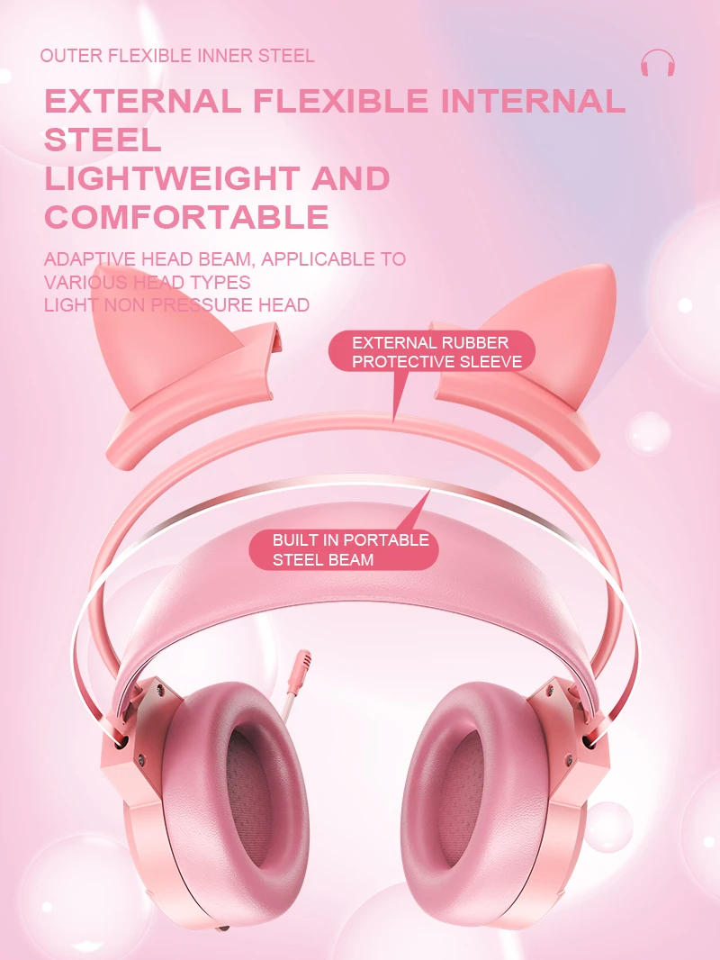 Description Picture 4 of itemWired Gaming Headset Pink Cat Ears RGB Backlight Over-Ear Headphone Noise Cancelling Mic Surround Sound Headset For Laptop