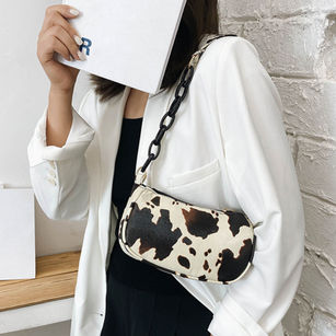 Fashion Women Faux Leather Cow Dot Print Handbag Tote Zip Underarm Shoulder Bag