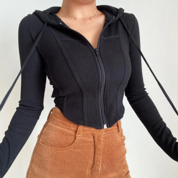 Sporty Basic Jackets Women Solid Skinny Hooded Sexy Outwear Spring Ins Streetwear Casual Fashion European Style Long Sleeve Chic