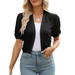 Women Puff Sleeve Bolero Open Front Summer Cropped Sheer Jackets Cardigan h Band