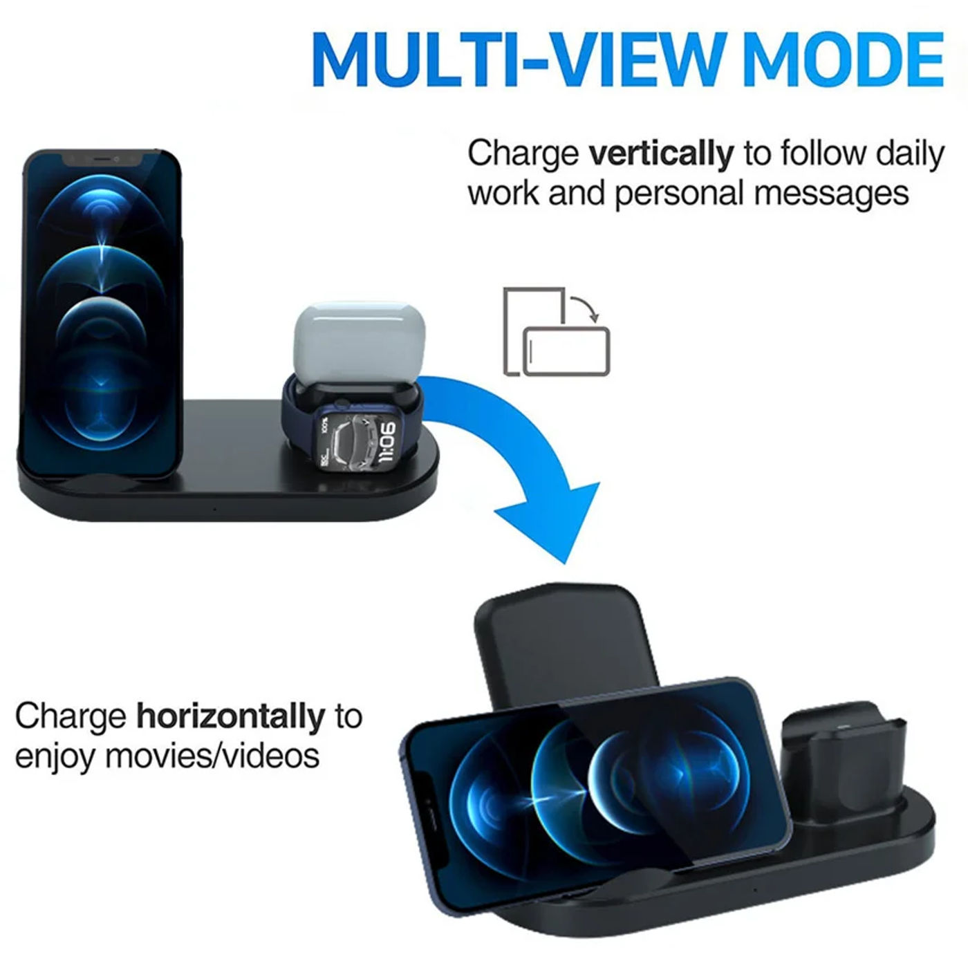 Description Picture 3 of item15W 3 in 1 Wireless Charger Stand for iPhone 14 13 12 11 X 8 Fast Charging Dock Station for Apple Watch iWatch 8 7 SE 6 Airpods