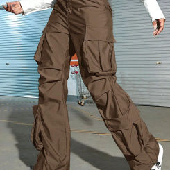 Women Cargo Pants 2023 Fashion Vintage Street Vibe Flap Pocket Drawstring Ruched Parachute Trousers High Waist Streetwear