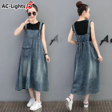 2023 Summer Adjustable Strap Denim Dress Sundress Women Sleeveless Long Graceful Dresses For Women Korean Street Robe Femme