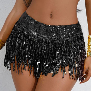 Women Sexy Sequins Tassel Skirts Shorts Shiny Elastic Waist Booty Shorts Party Dance Raves Festival Bottoms