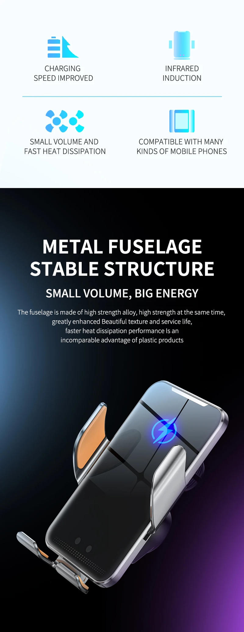 Description Picture 3 of itemAutomatic 30W Car Wireless Charger for iPhone 14 13 12 11 XR X Samsung Infrared Induction Fast Car Charging Phone Holder Mount