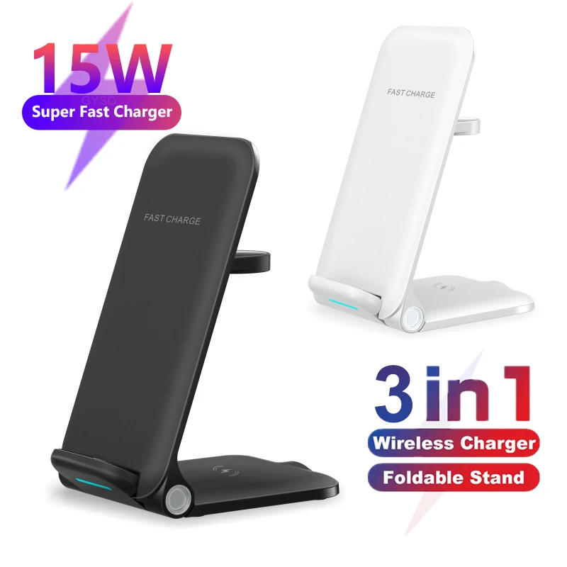 Description Picture 3 of item3 In 1 Foldable Wireless Charger Stand For iPhone 14 Pro Max 8 Apple Watch Fast Charging Dock Station For Airpods iWatch Samsung