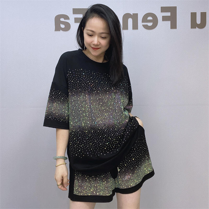 Description Picture 4 of itemED iqyipai Women Set Two Pieces Shimmer Short Set Women Summer Thin Suit Casual Sports Kit de gran tamaño Casual Sequinis Suit