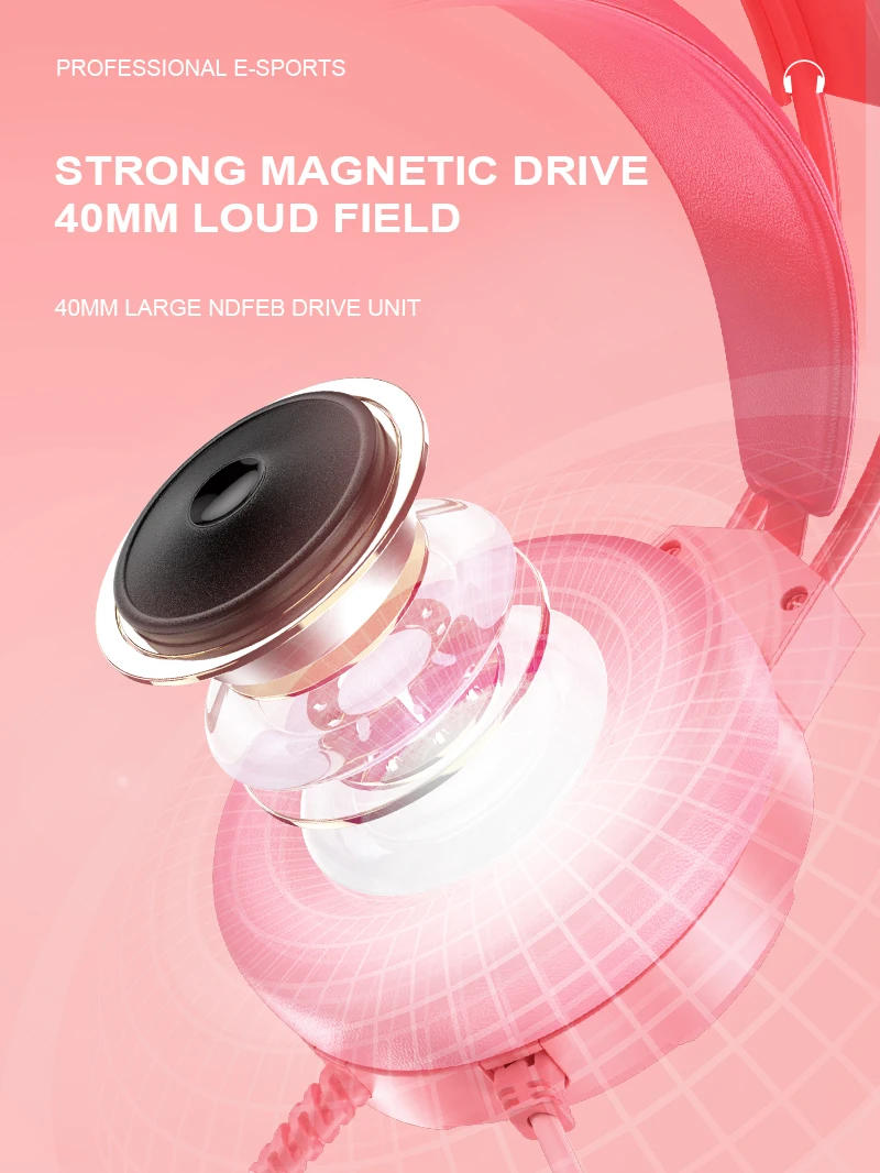 Description Picture 5 of itemWired Gaming Headset Pink Cat Ears RGB Backlight Over-Ear Headphone Noise Cancelling Mic Surround Sound Headset For Laptop