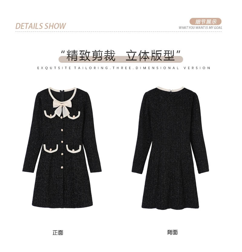 Description Picture 4 of itemWomen Red Chenille Chic Bow Collar Mini Dress Autumn Winter Korean Vintage Hepburn Black Dress 2023 Elegant Bodycon Party Dress