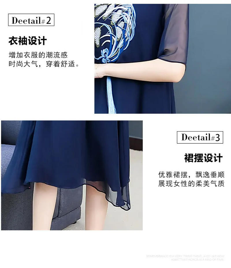 Description Picture 6 of item2023 new women's summer fashion dressO-neck half sleeve long Dress Chinese style mesh embroidery loose Dresses