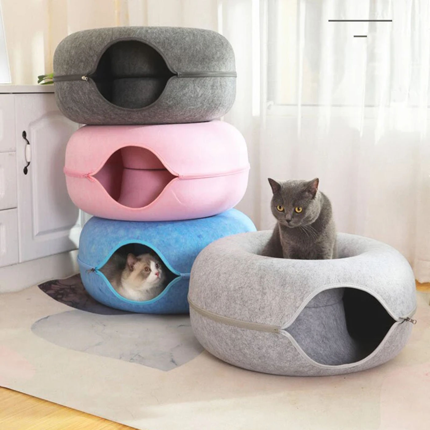 Description Picture 3 of itemFelt Cat Tunnel Bed, Kitten Tunnel, Cat Hideout, Donut Cat Bed, Universal for All Seasons Cat Condo and Cat Cave for Small Pets
