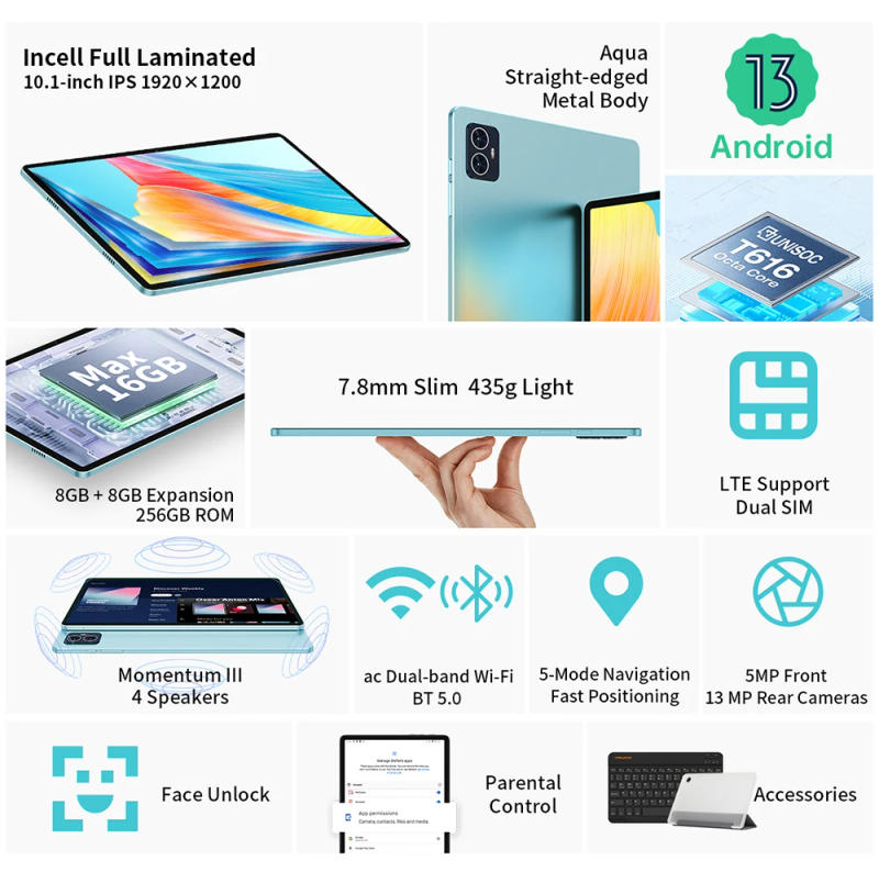 Description Picture 3 of itemTeclast M50 Pro 10.1'' Android 13 Tablets 8GB RAM 256GB ROM UNISOC T616 Octa Core Widevine L1 4G Network Dual SIM Wifi Tablet PC