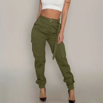 Women Military Army Green Long Cargo Pants Ladies Trousers Casual Combat Cool Pants Sheer Khaki Orange with Sashes