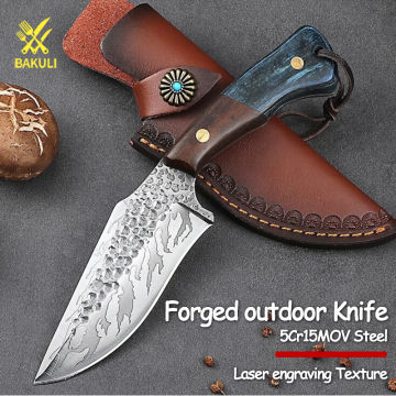 BAKULI Forged bone removal knife, handle knife, beef and mutton cutting knife, outdoor portable knife, with scabbard