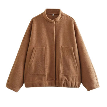 TRAF Gray Bomber Jackets Women 2023 Y2K Streetwear Tweed  Faux Wool And Blends Jacket Fashion Button Women's Spring Jacket