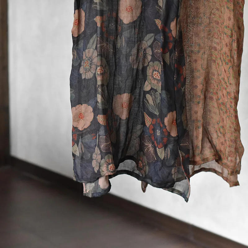 Description Picture 5 of itemWomen Loose Printed Thin Ramie Dress Ladies Vintage Printed Spaghetti Strap Dresses Female 2023 Transparent Dress Summer