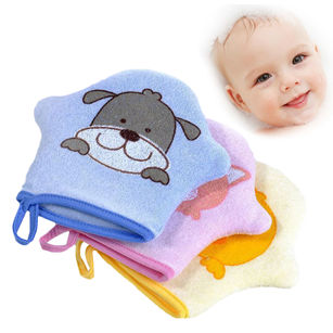 Cartoon Duck Print Baby Soft Cotton Bath Shower Exfoliating Rubbing Towel Glove