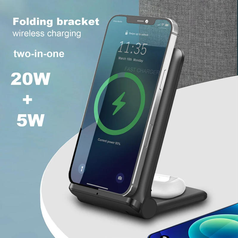 Description Picture 2 of item25W 2 in 1 Wireless Charger Dock Station For iPhone 14 13 12 11 XS XR 8 Airpods Pro Foldable Fast Charging Stand For Samsung S22