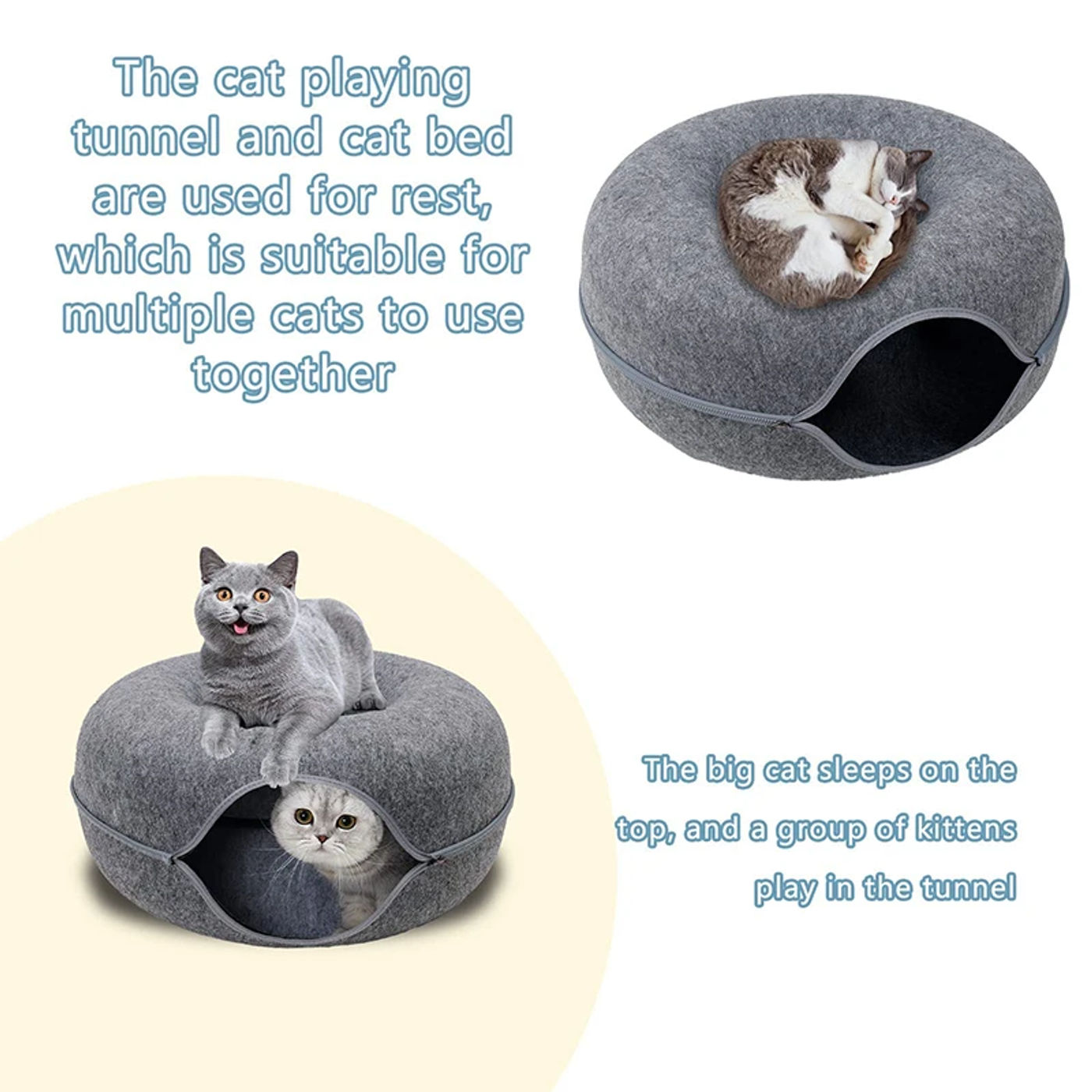 Description Picture 6 of itemFelt Cat Tunnel Bed, Kitten Tunnel, Cat Hideout, Donut Cat Bed, Universal for All Seasons Cat Condo and Cat Cave for Small Pets