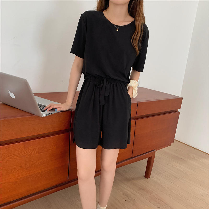 Description Picture 4 of itemSummer Casual 2 Piece Women Set  Short Sleeve Tops And Shorts Elastic Waist Soft Cool Lce fabric Two Piece Set Woman Outfits