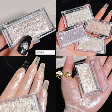 4Colors Glitter Highlighter Powder Makeup Diamond Shiny Eyeshadow Waterproof Long Lasting Brightening Contour Face Body Palette