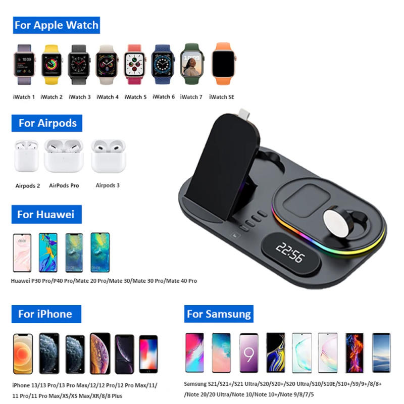 Description Picture 2 of itemWireless Chargers 4 in 1 For iPhone 12 13 14 15 Pro Max 30W Fast Wireless Charging Station For Apple Watch With Lamp And Clock