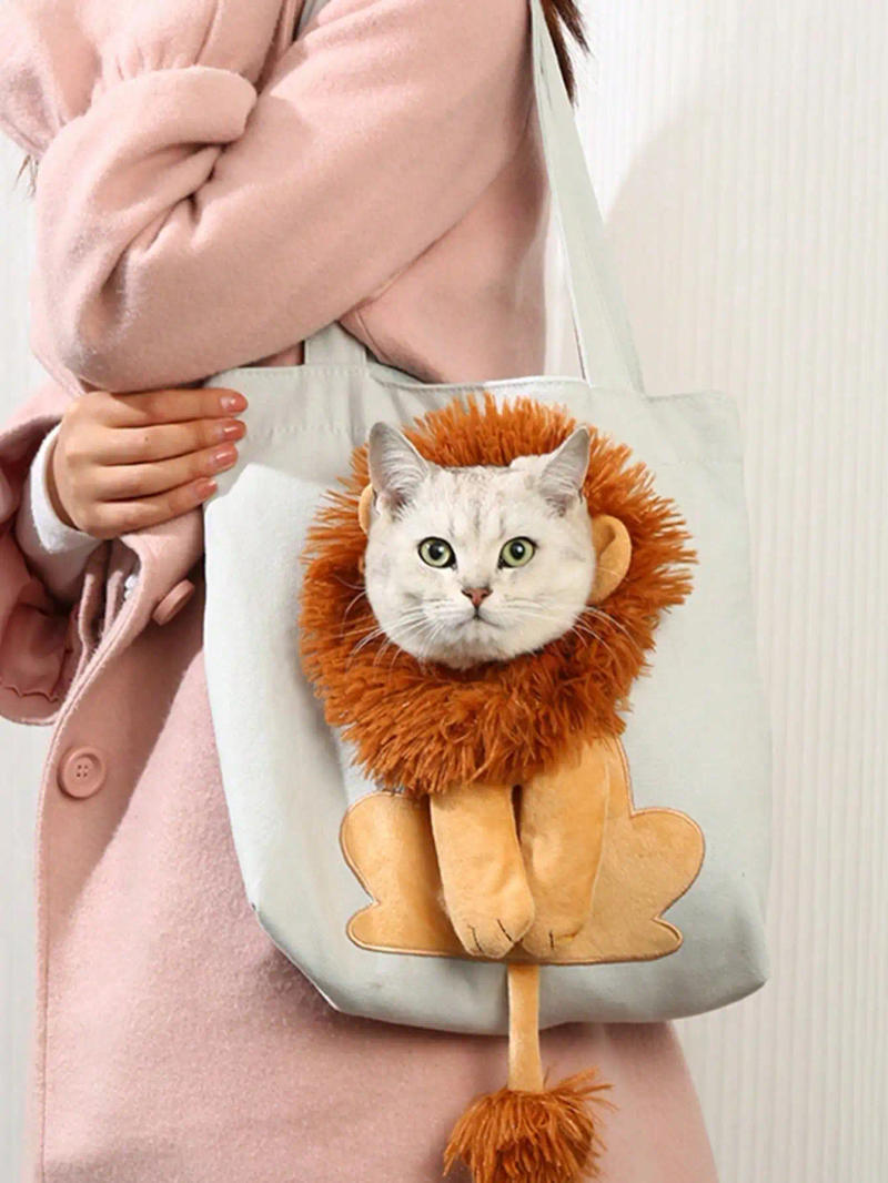 Description Picture 2 of itemPet Canvas Shoulder Bag Lion Shaped Cute Cat Carrier Portable  Shoulder Carrying Bag Chest Cat Bag Outdoor Cat Tote
