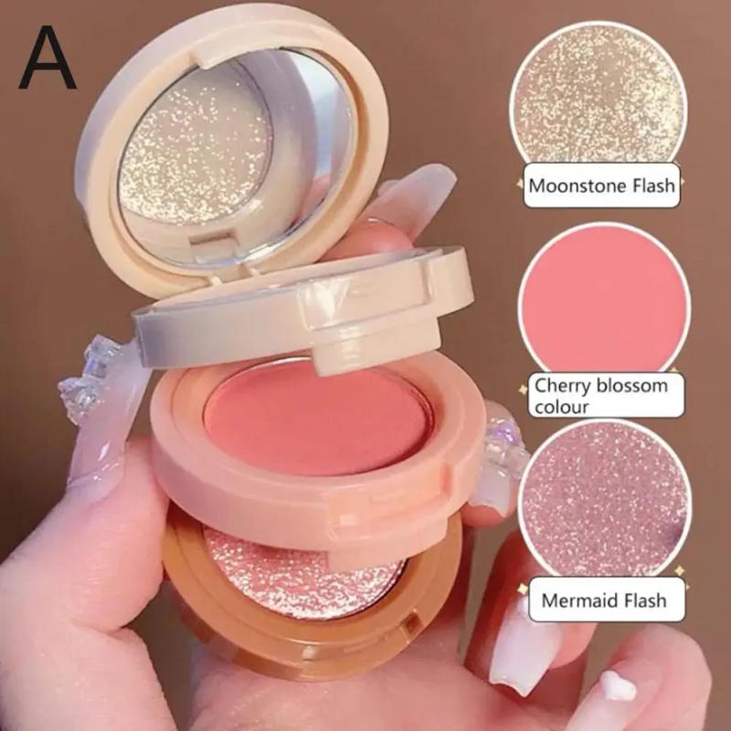 Description Picture 2 of item3 In 1 Matte Highlighter Blush Palette Pearly Blush Eyeshadow Face Cosmetics Makeup Palette Female Multifunctional Shiny T0E2