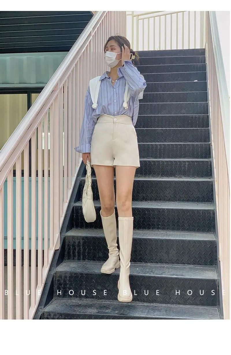 Description Picture 3 of itemIrregular high waist pants shorts for women 2023 summer solid wide leg temperament casual versatile black boots and pants female