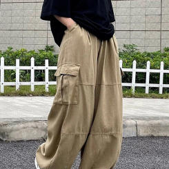 HOUZHOU Harajuku Streetwear Khaki Cargo Pants Women Oversize Pockets Hip Hop Black Wide Leg Trousers For Female Korean Fashion