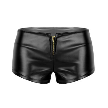 Women's Shorts Wet Look Faux Leather Pole Dance Booty Shorts Clubwear Mini Panties Front Zippered Low Waist Shorts Rave Outfits