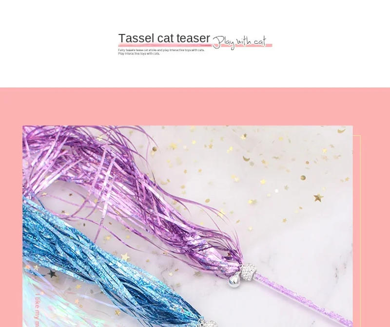 Description Picture 2 of itemCat Toy Beautiful Multicolor Squeaky Paper Feather Hand Pole Toy Pet Cat Catcher Durable Hand Lever Toy Fun Long Size Plush