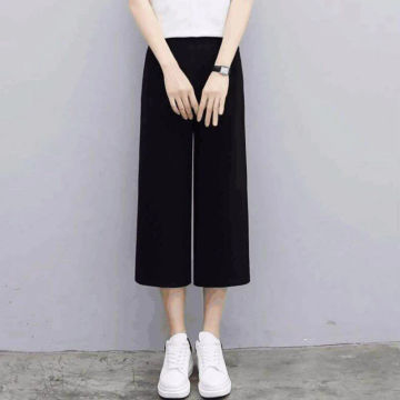 Wide Leg Pants Women Spring Pure Black Korean All-match Trendy Elegant Casual Daily Female Trousers Elastic Waist Hot Sale Chic