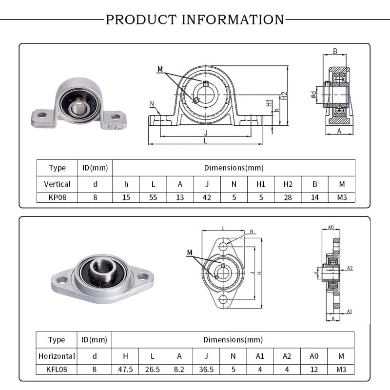 Description Picture 2 of itemMEGA 3D Printer T8 Lead Screw Kit KP08/KFL Bracket Nuts Pitch 2mm Lead 8mm Lead 2mm Diameter 8mm Conversion Seat Aluminum Block