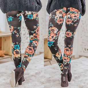 Women Flower Print High Waisted Hip Lifting Leggings Slim Pant Sport Trouser