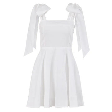 PASSIONNÉ White Party Dress for Women Straps Lace-up Square Collar Slim High Waist Mini A-line Dresses Female 2023 Fashion New