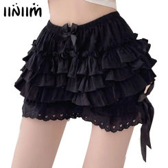 Womens Tiered Frilly Bloomers Shorts Bowknot Ruched Culottes Maid Cosplay Ruffled Panties Victorian Anime Cosplay Costumes