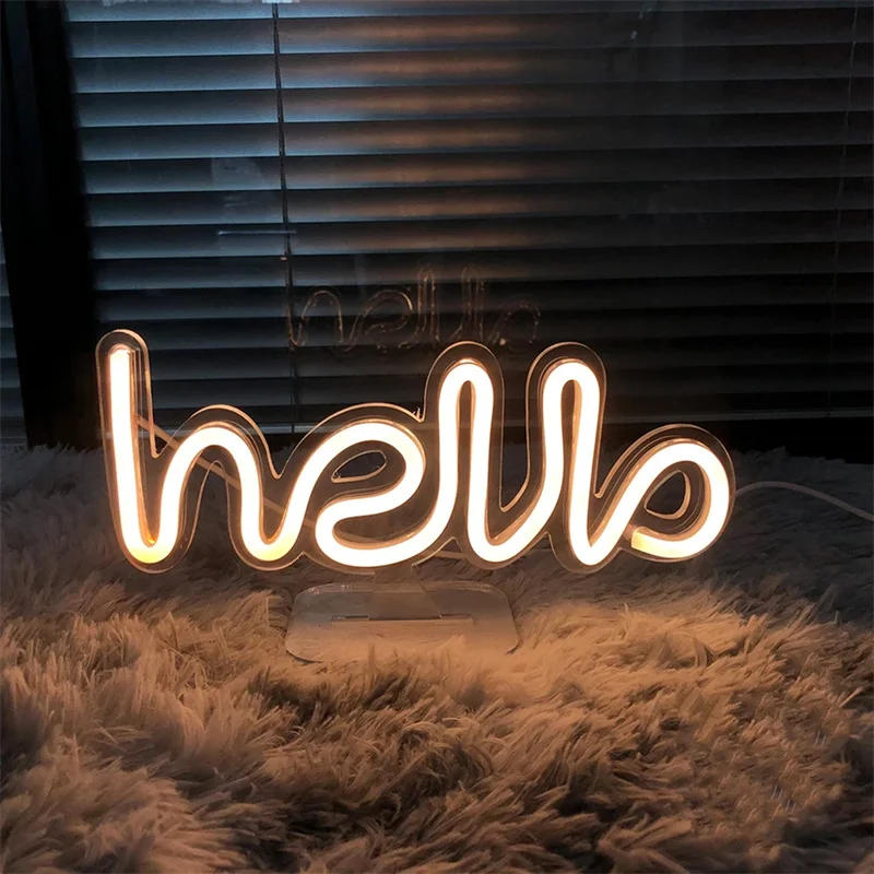 Description Picture 3 of item10.6" USB LED Mini Neon Lamp Hello Neon Sign Home Living Bedroom Children's Room Decoration Office Desk Small Light Wall Decor