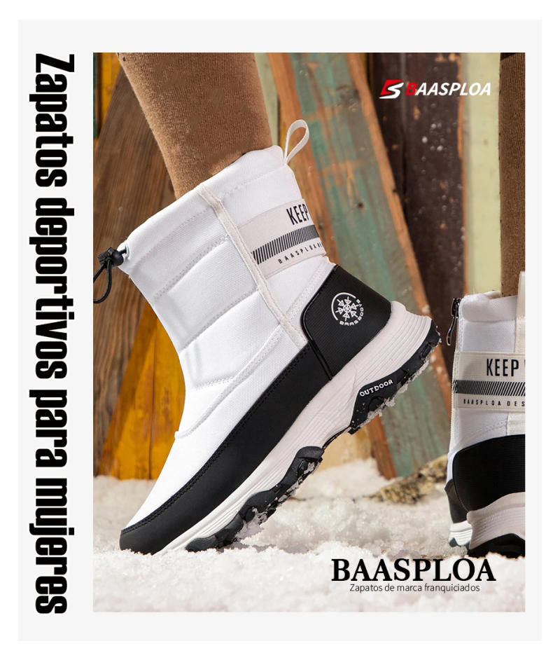 Description Picture 3 of itemBaasploa Women Snow Boots Winter Warm Outdoor Waterproof High Heels Sneakers Female Casual Non-Slip Thick Bottom Hiking Shoes